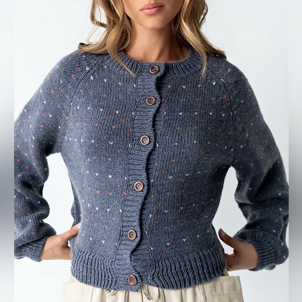 Women's Blue Speckled Cardigan Sweater